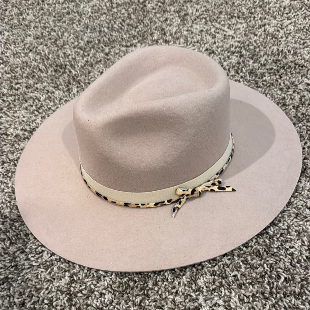 Anthropologie Taupe Fedora with Leopard Accent NEW